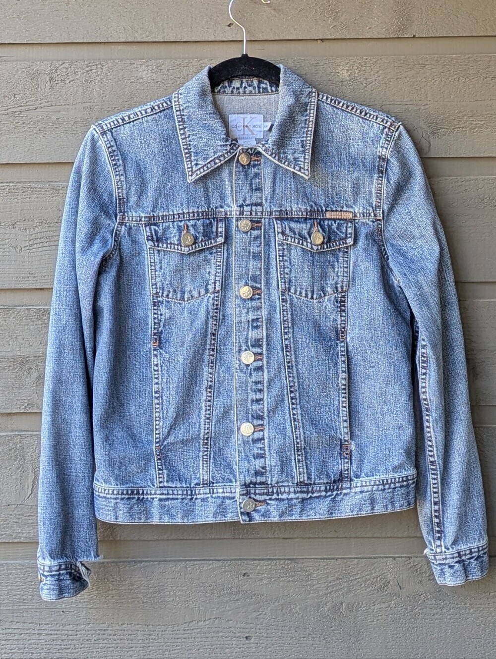 VTG 90s Y2K Calvin Klein 100% Cotton Blue Denim Jean Jacket Small Distressed
